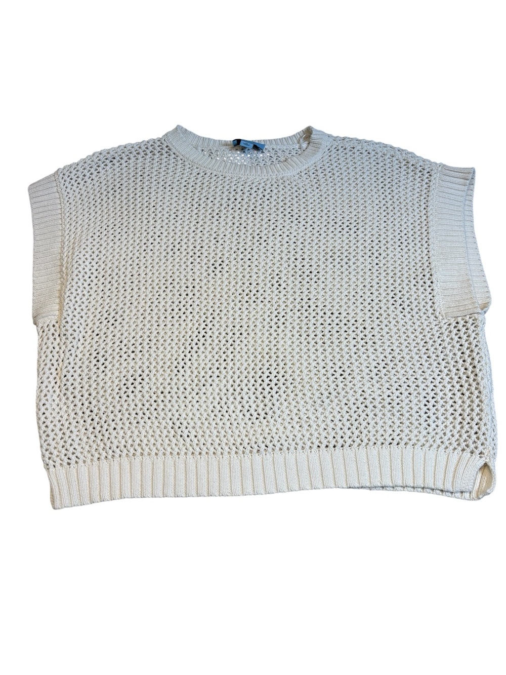 CeCe Open Knit Crochet Sweater Vest Ivory Cream XL Boho Coastal Grandmother